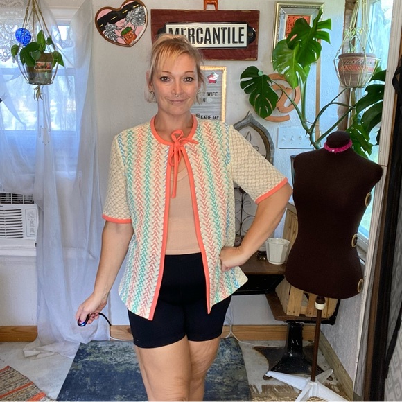 Vintage Multicolored Polyester Tie Front Shirt sleeve jacket size small - Picture 5 of 16